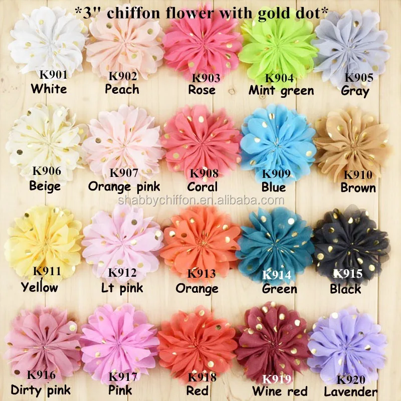 Chic lotus chiffon decorative flower - foil gold polka dots chiffon fabric flowers - hair accessory craft flower wholesale