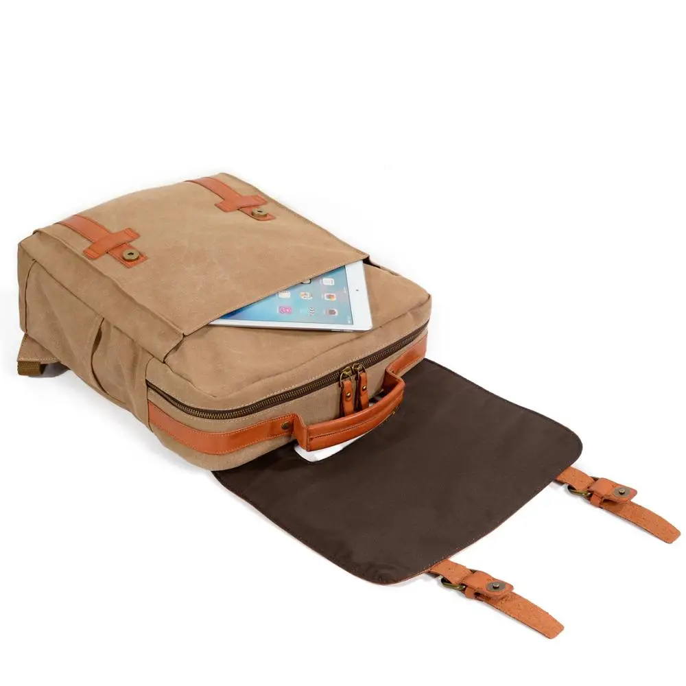 Vintage canvas stitching color leather outdoor backpack college backpack outdoor leisure backpack