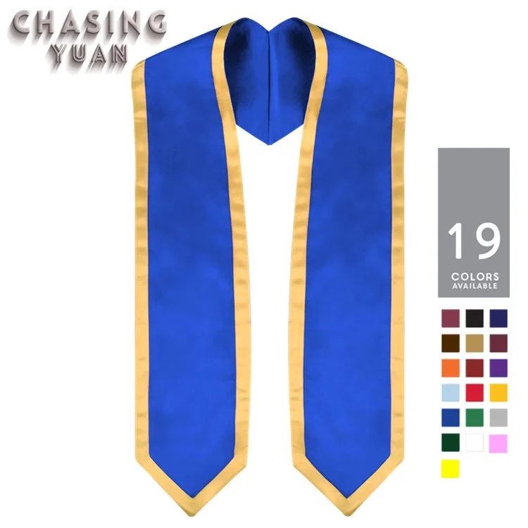 
RoyalBlue Satin Graduation Stole Sash with gold trimming stole end in v tip 