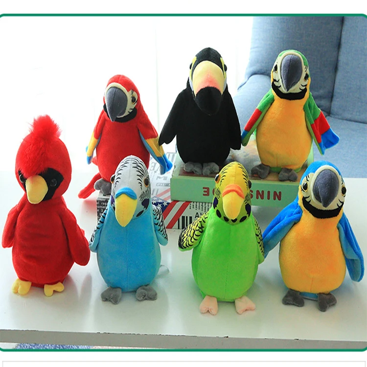 
wholesale peluche Animal licensed logo talking robot plush Parrot toys with music 