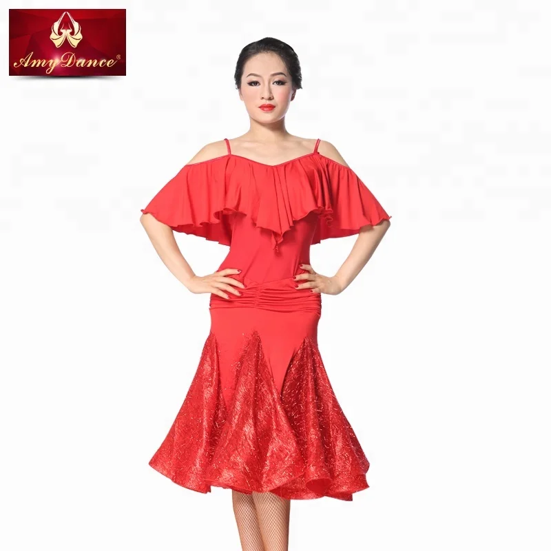 
Cloak style sexy strapless pleated waist dancing latin ballroom dress with shiner chiffon skirt latin dance costume 