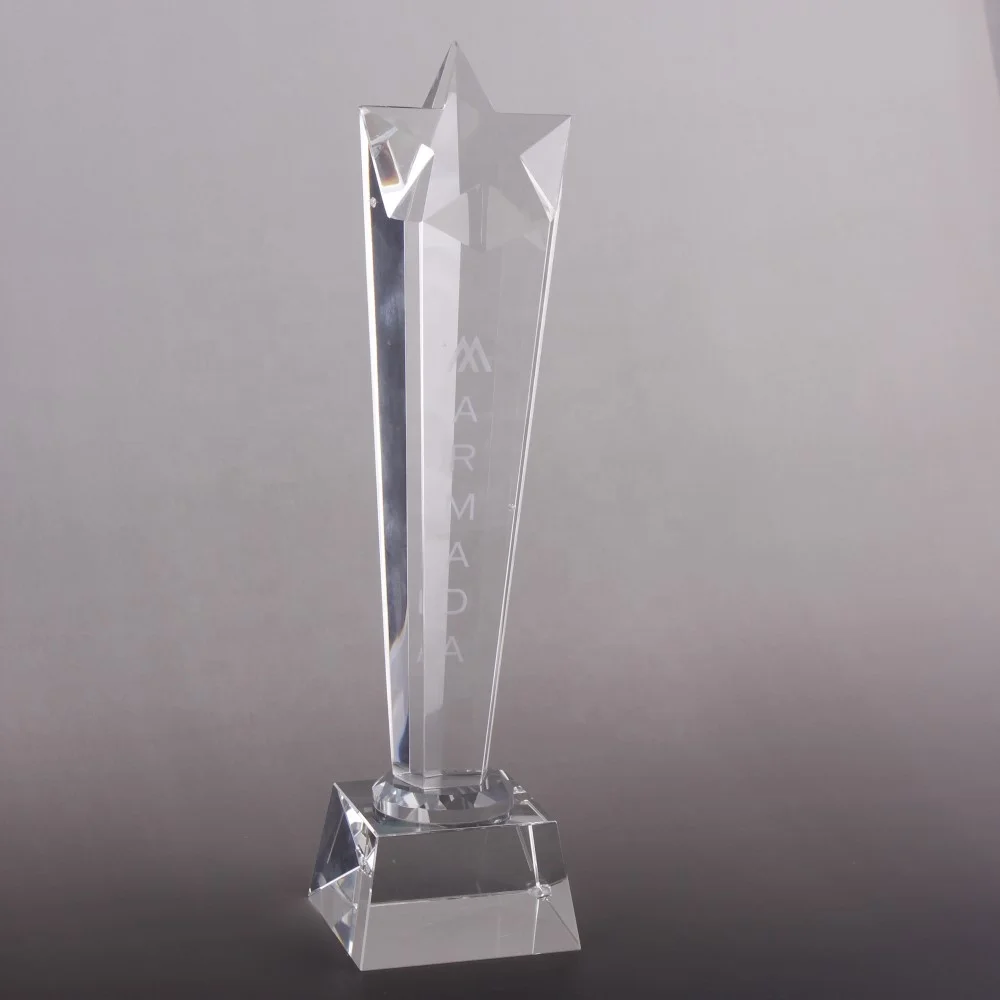 BM-1007 optical crystal towering star award trophy with logo engrave