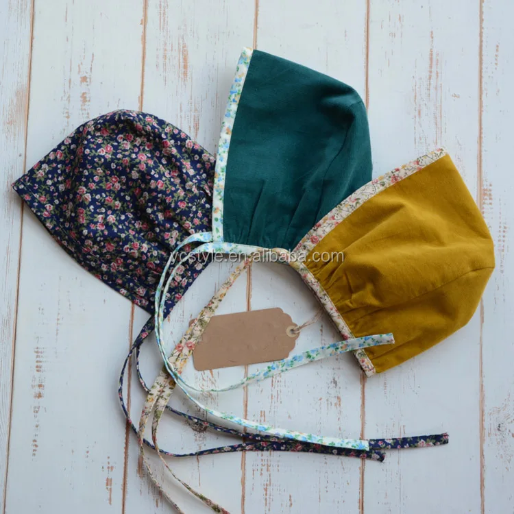 Top quality cotton floral baby bonnet custom logo double layer cotton mommy and me reversible bonnets