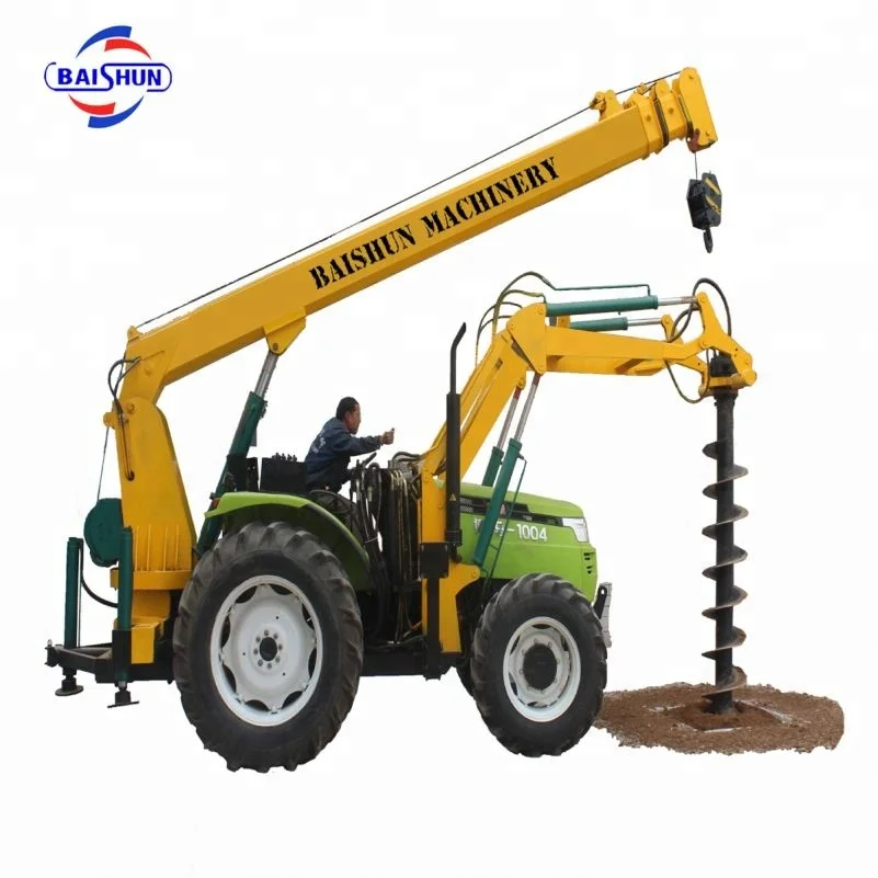 Electric Pole Installation By Used Engineering Auger For Earth Drilling Tractor