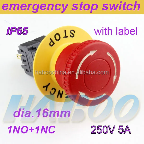Haboo dia.16mm с меткой или не аварийный выключатель 1NO + 1NC SPST грибок electricalswitch 250 В 5A