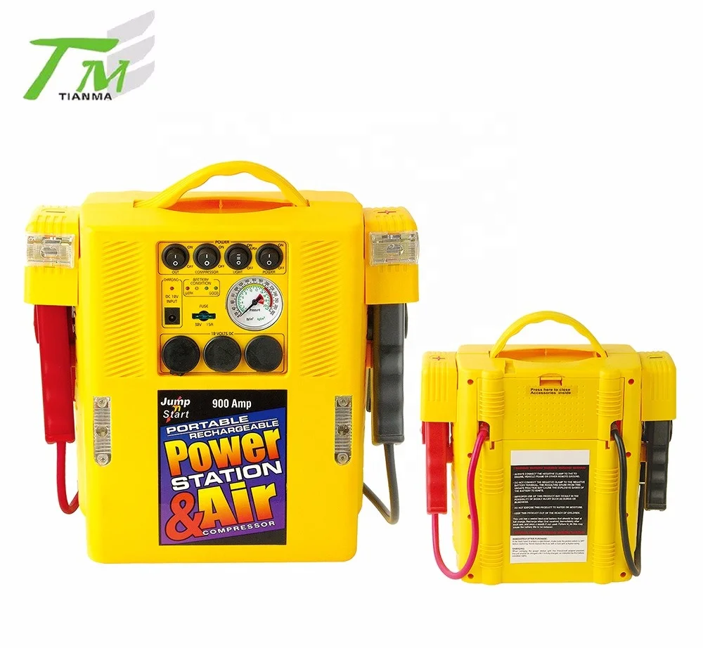 Vehicle emergency kit car battery jump starter power station with air compressor LED worklight and warning light