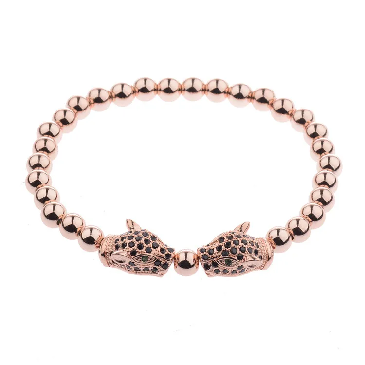 Factory 2024 Hot Selling Leopard Head Charms Beads Bracelet Gold Plating Copper Beads Bangle Bracelets Women Lovers
