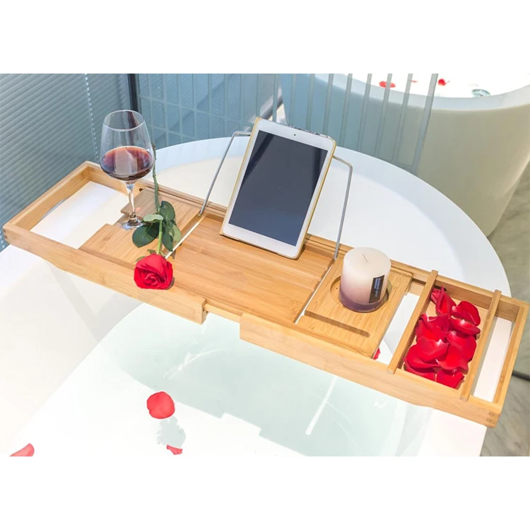2018 new products expandable bathtub caddy in bamboo bath