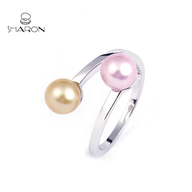 
Made In China Simple Design Sterling Silver Wedding Rings With Pink Pearl 
