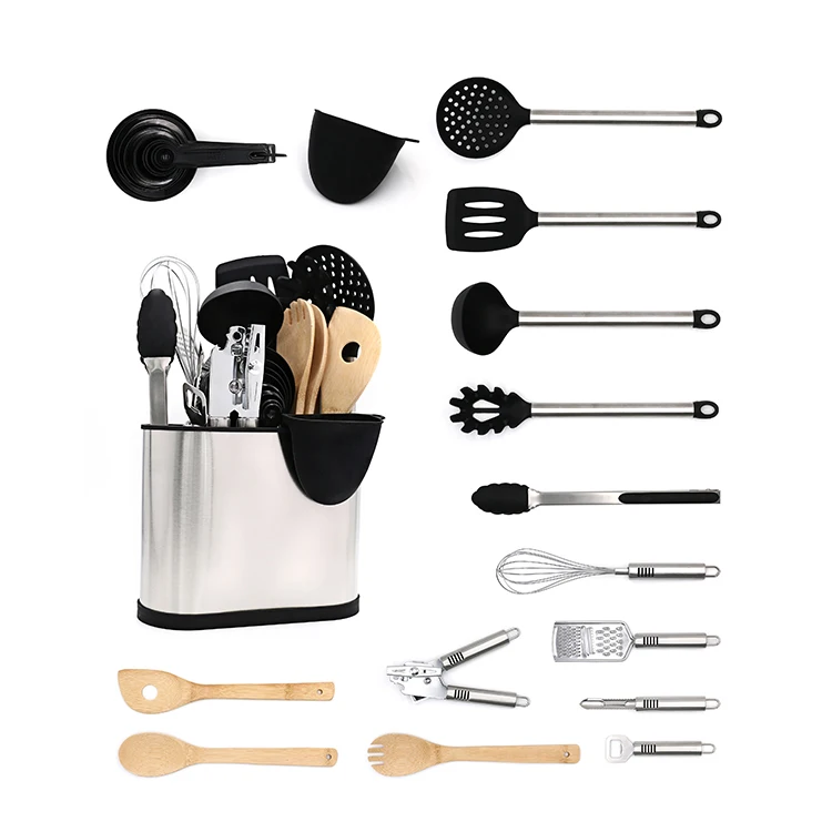 16pcs multi-function silicone utensil set with stainless steel handle silicone cooking kitchen tools