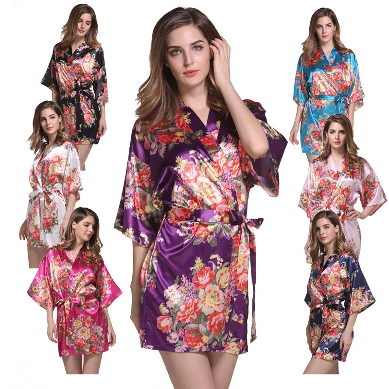 Hot sale floral satin women floral silk robe