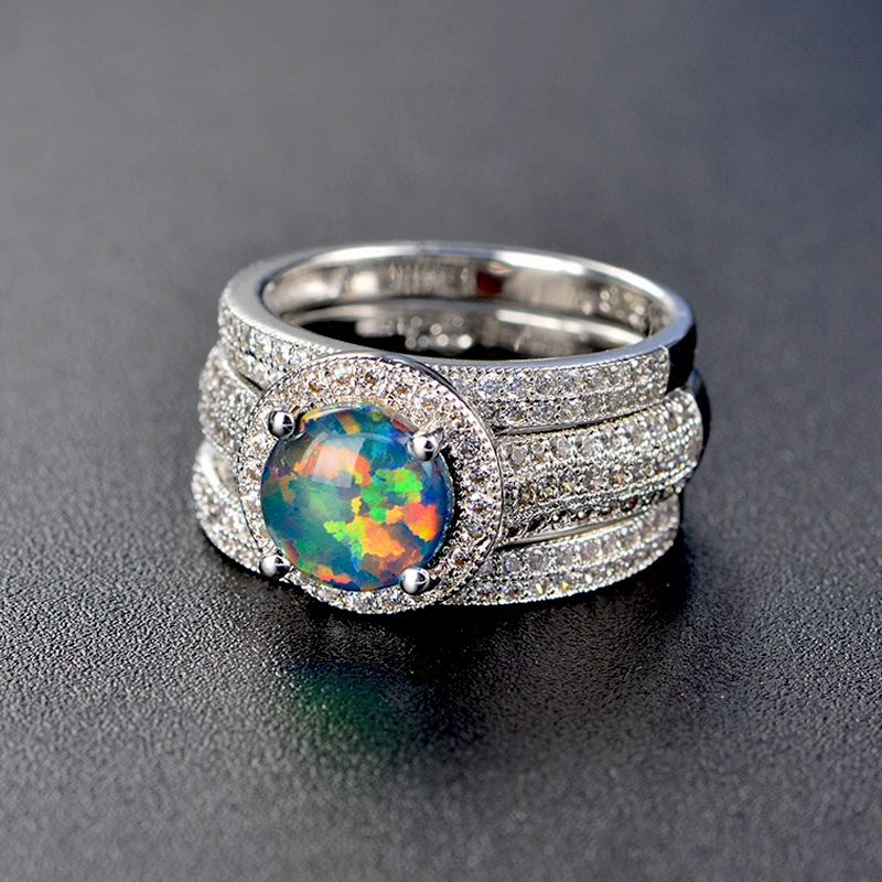 
Fashion Australia Opal Three Set Rings for Women 925 Sterling Silver/Brass Jewelry Accessories Size 5-11# 