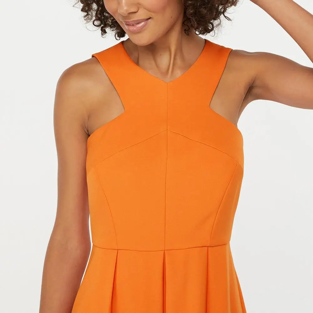 2019 New Casual O-Neck or Color Vintage orange  short Sleeve Dresses Women Dress