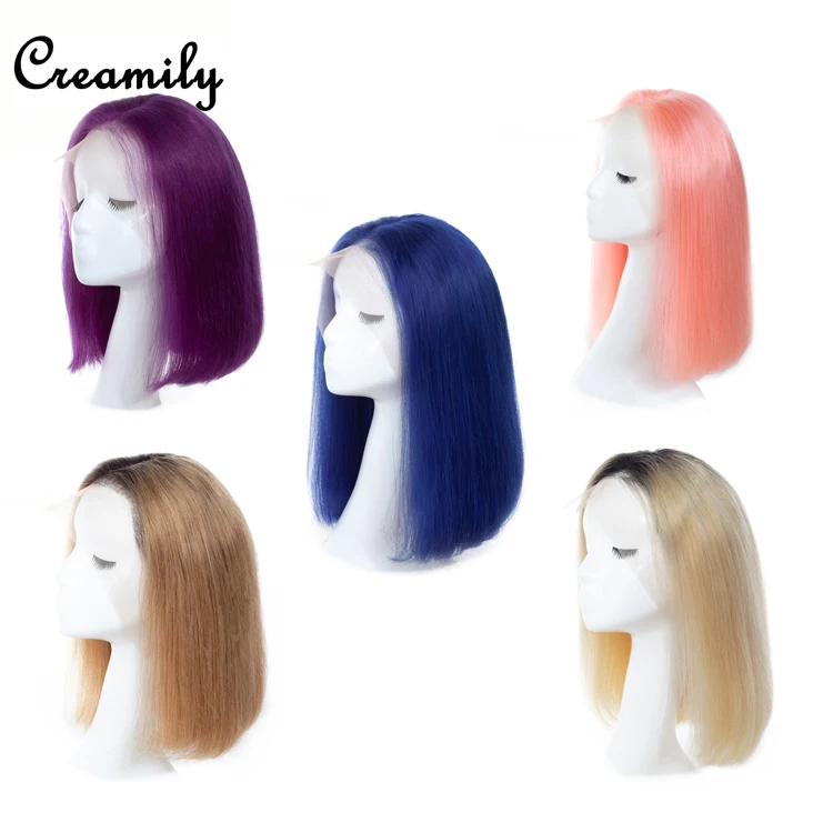 
1 B 613 blue blonde purple pink short bob wigs 100% human hair lace front wig human wigs 