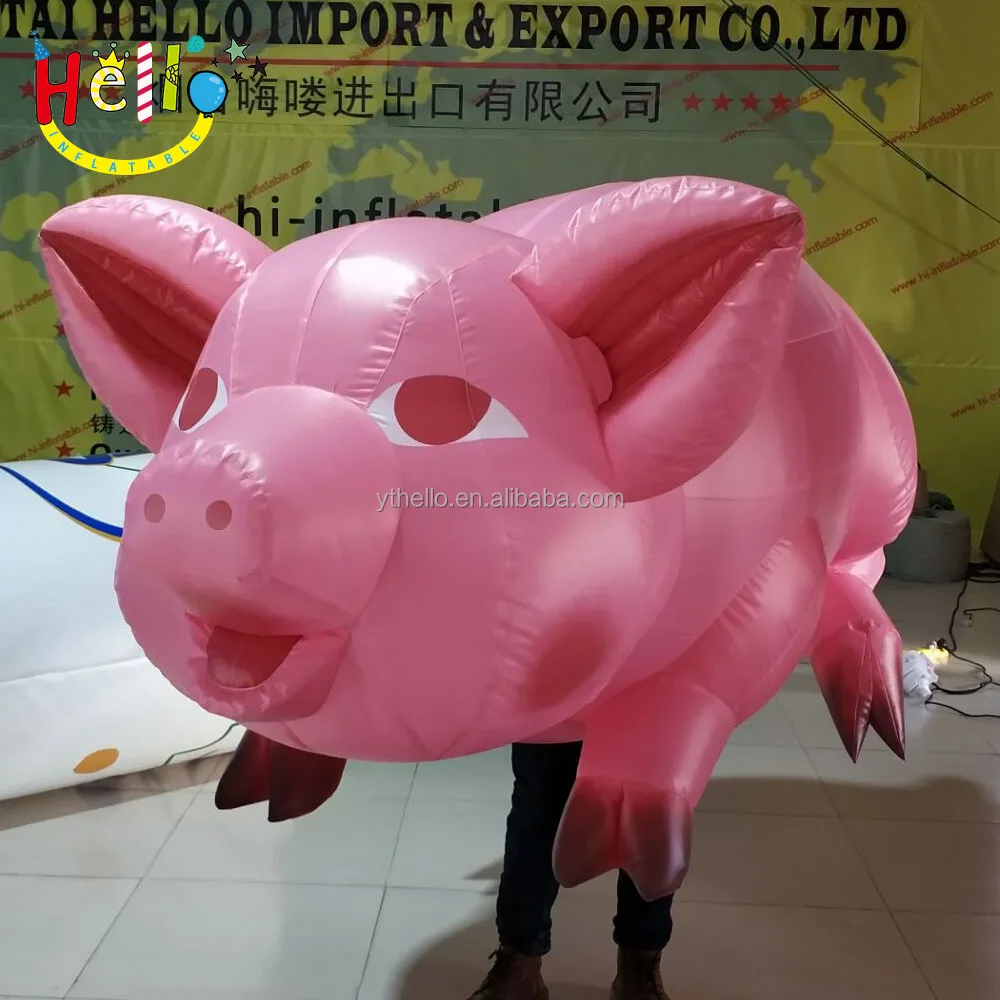 Pink lovely walking inflatable movable pig cartoon costume toy