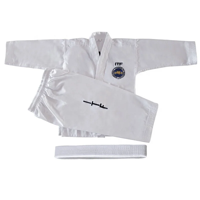 Custom logo wtf approved training martial arts uniforms embroidery itf taekwondo uniform