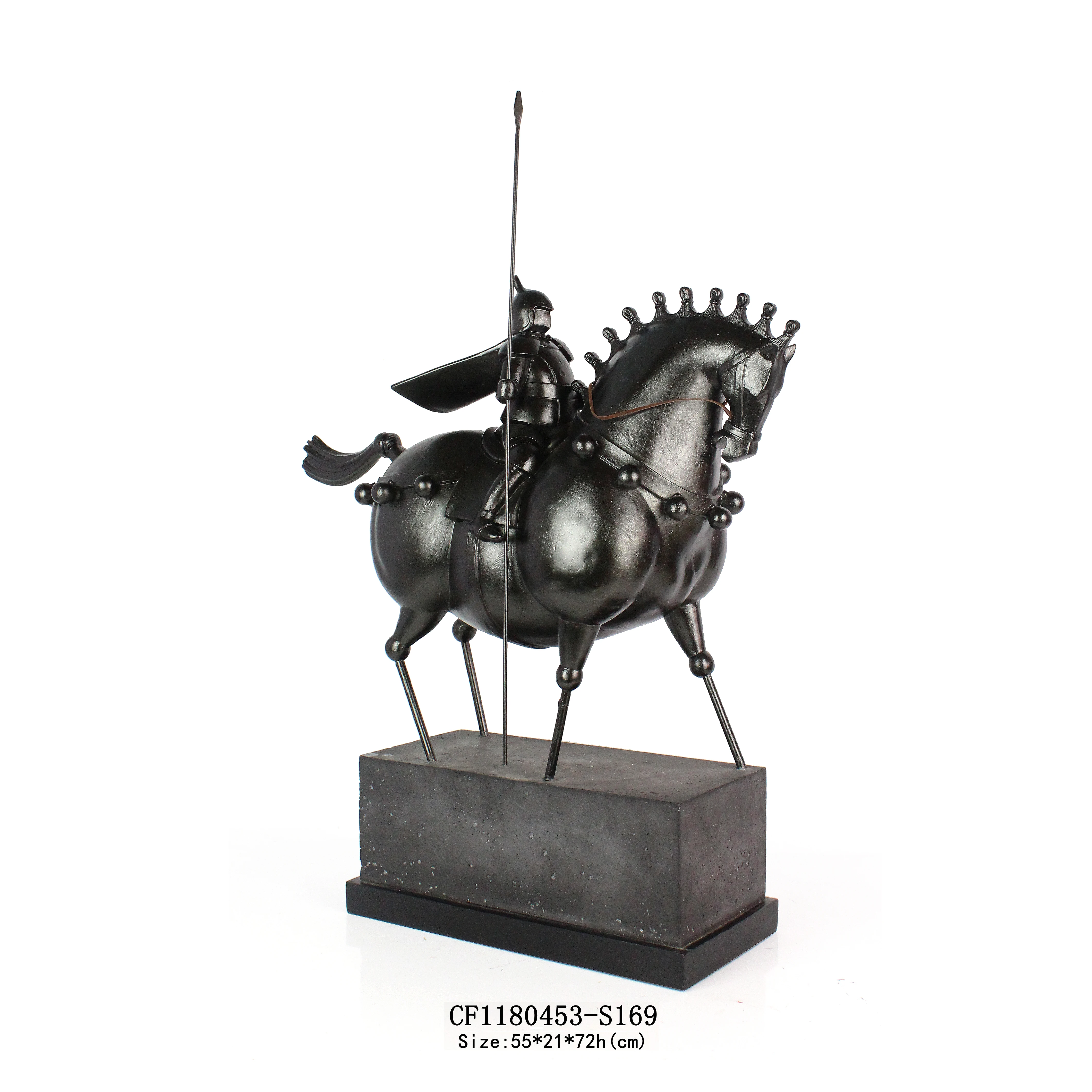 Resin Black Roman Soldier Riding Horse Figure Model Home Decor Ornaments