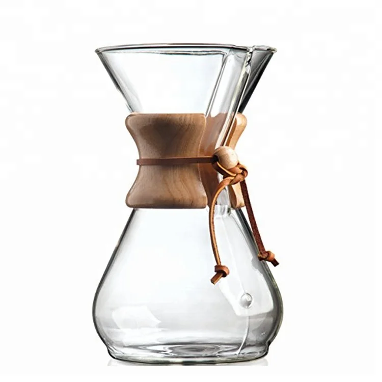 TCG-C006 Bamboo Pour Over Glass Coffee Maker 1200ml with Coffee Dripper