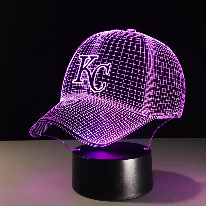 Novelty MBL Kansas City Chiefs Royals Baseball Cap Illusion LED Night Light Colorful Hologram 3D Desk Lamp for Home Decor Gifs