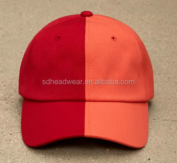 Colorblocking sweatband lining custom logo plain red split dad cap with adjustable back strap