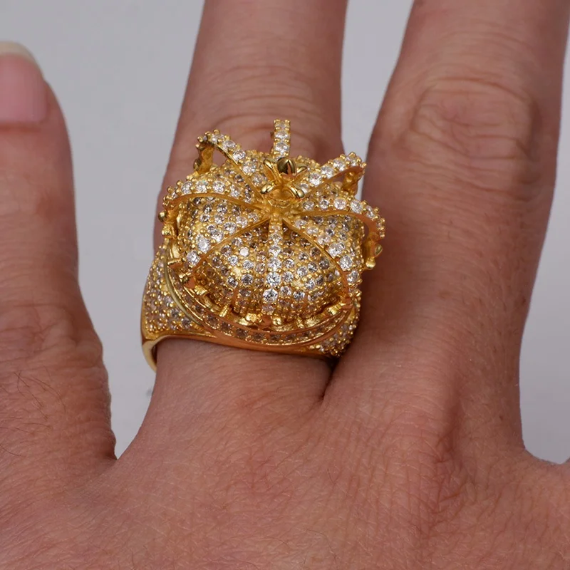 14K Gold 3D Iced Out Crown Diamond Ring For Man