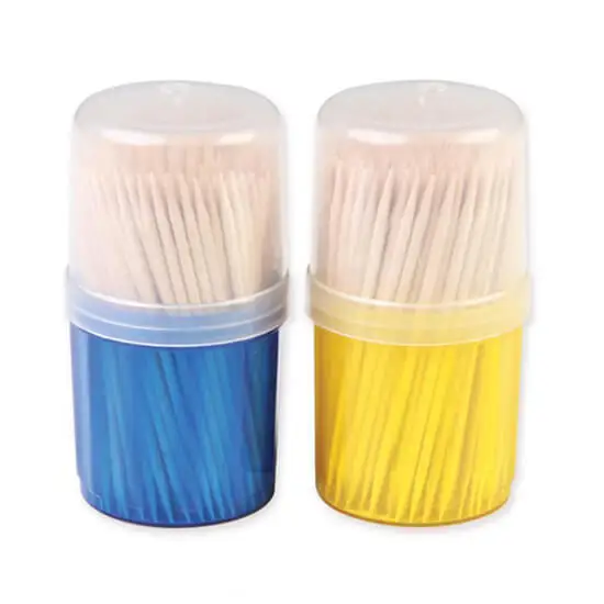 Индивидуальная упаковка, пластиковая коробка, оптовая продажа, одноразовые зубочистки из натурального бамбука для фруктов и еды