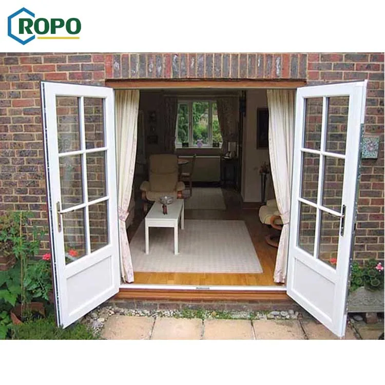 Australian Standard UPVC PVC Plastic double glaze design Size elegant Front Casement French Door For Home