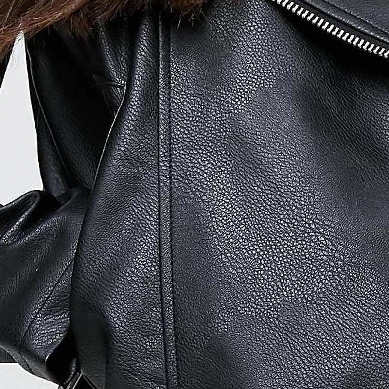 Wholesale New winter custom black Spread collar jacket fashion faux leather biker jacket for women
