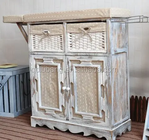 home furniture wooden folding ironing board with storage drawers