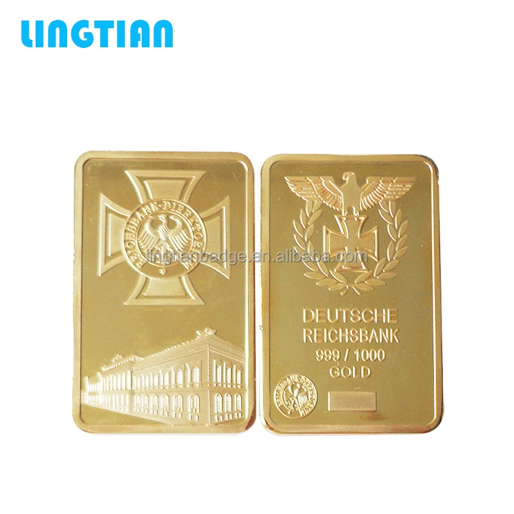LINGTIAN Crafts Custom Design 1 Troy Ounce 24K Pure Gold Plated Gold Bar