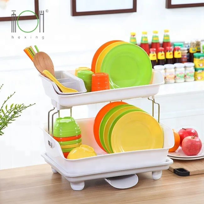 Plastic Double Layer Chopsticks Dish Drainer Tray Shelves Cutlery storage Holders Kitchen Dish Draining Rack