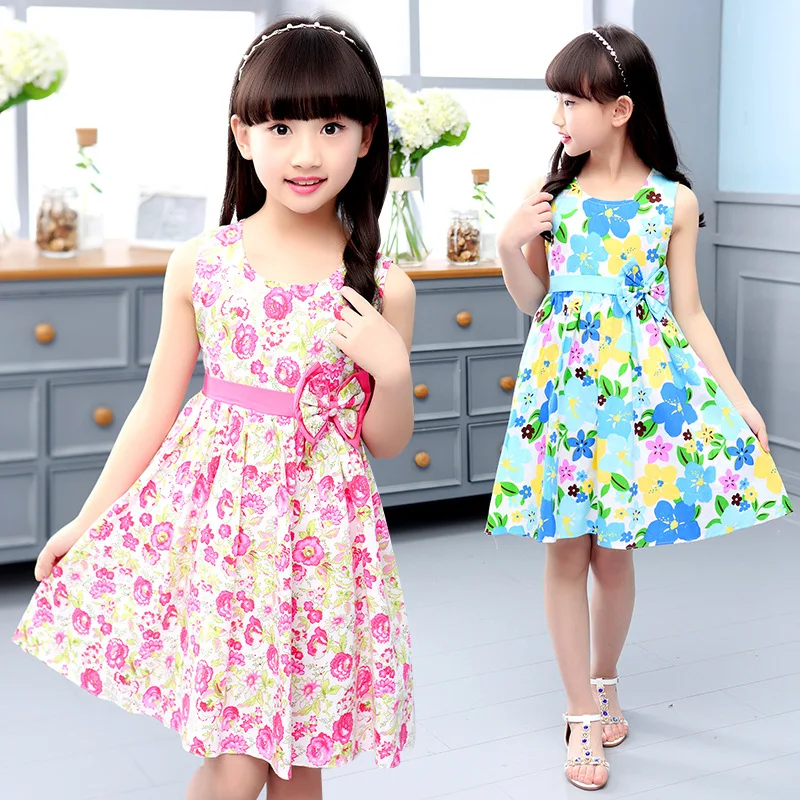 Wholesale Cheap Beautiful Summer Baby Child Flower Dresses Cotton Printing Kids Girl Princess