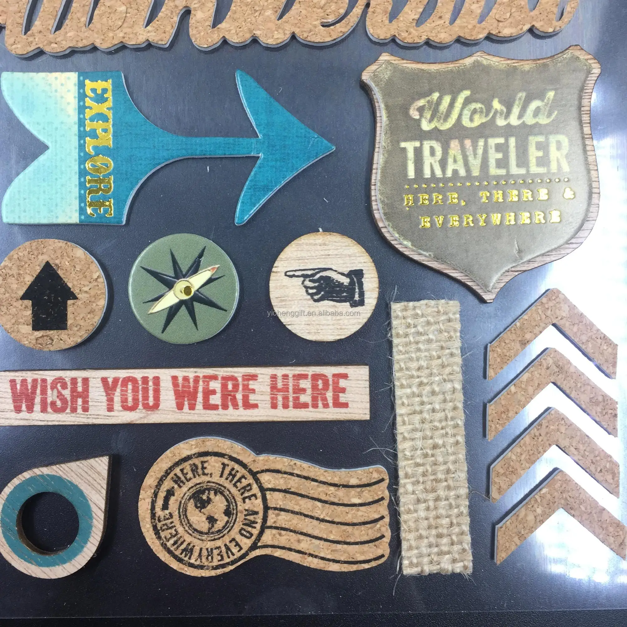 Custom Design Printing Wood Cork Sticker travel sticker