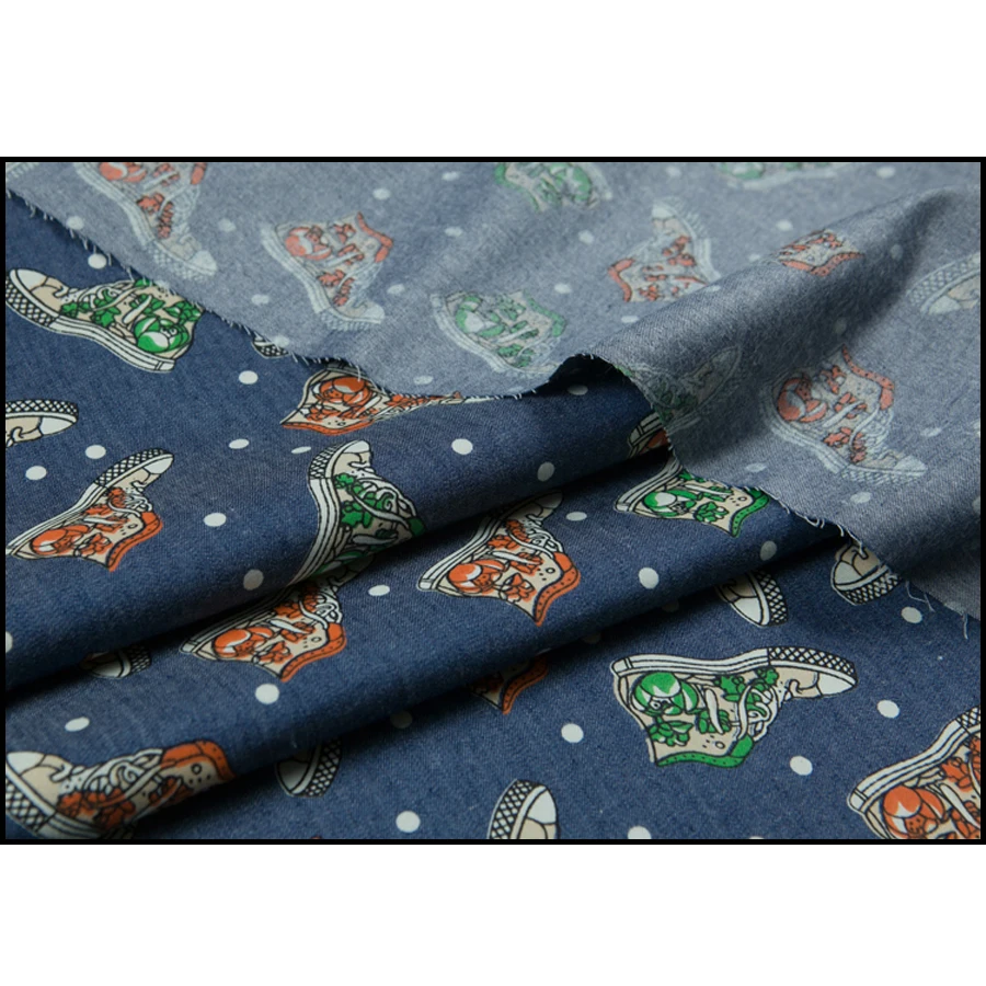 summer thin 100% cotton printed denim fabric