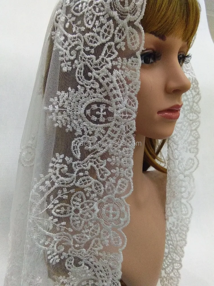 
White Semi-circle Embroidery Lace Mantilla Spanish Lace Veil Mantilla 