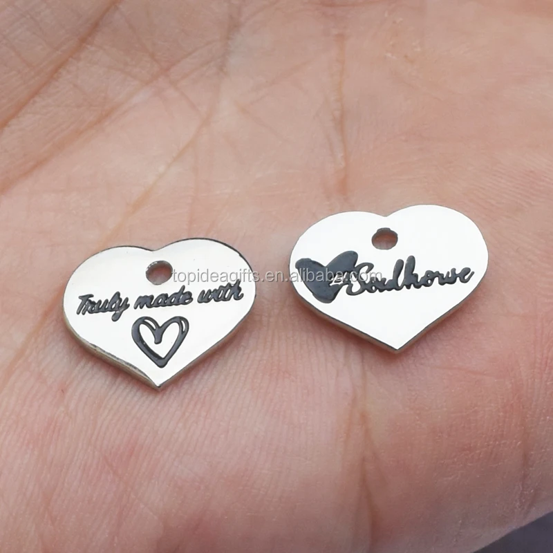 Fashion customized Silver Gold Rose Gold Metal Heart Jewelry Tags With Custom Logo Engraved Factory Price