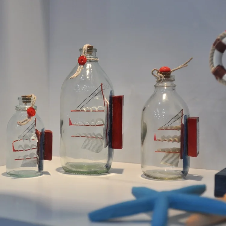 Sailing Boat in Drift Bottle Mediterranean Glass Pirate Ship Wishing Bottle