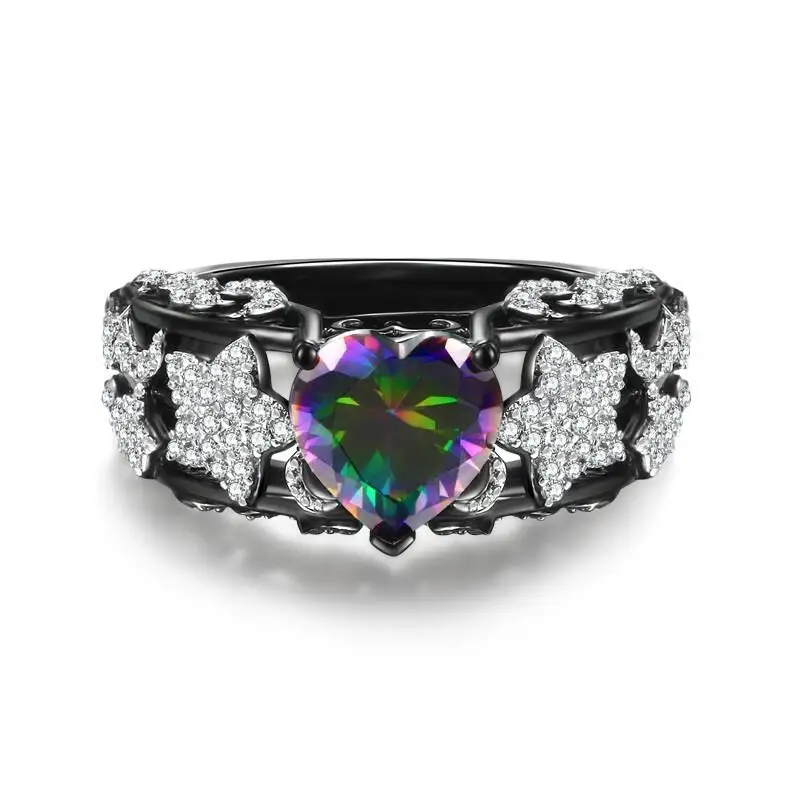 
Rings jewelry women heart shape stone black gun plating wedding band ring 