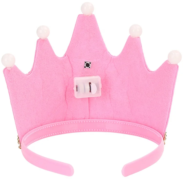Kids LED Flashing Birthday Cap Non-woven King Princess LED Crown Glowing Birthday Party LED Hat