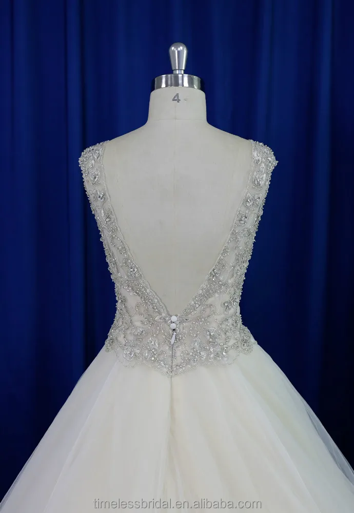 Exquisite embroidered bodice puffy champagne tulle skirt factory wedding dress
