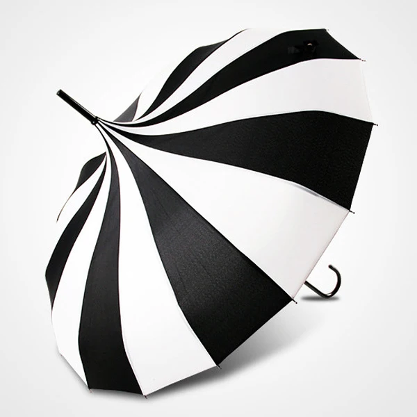 Stripe Classic Style Hand-sewed Pongee Fabric Sun Pagoda Umbrella White/Red Wedding Parasol