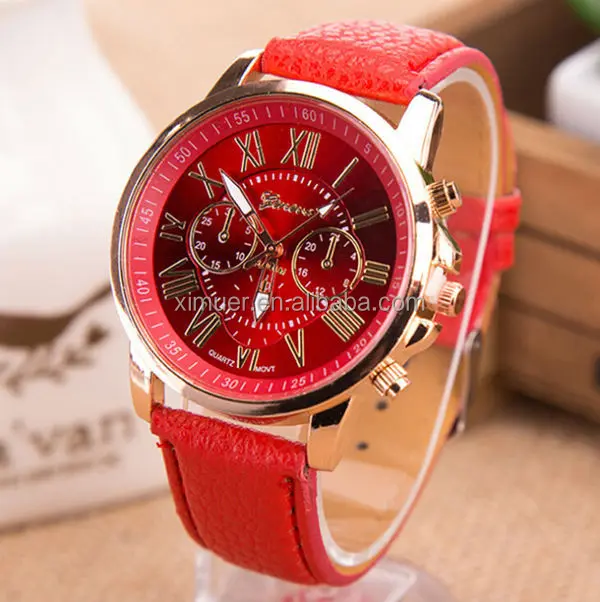 Cheapest mens geneva watch leather watch promotional wrist watch