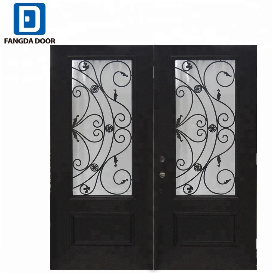 Fangda Glass Oversized Front Door with Wrought Iron Insert