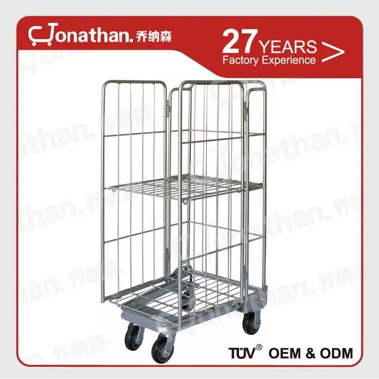 Warehouse four wheels logistics metal storage mesh cage trolley