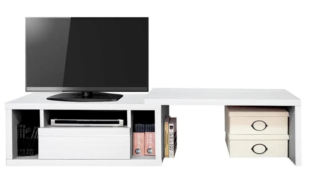 Wooden TV Cabinet TV Stand Furniture With 4 Compartments And Castors  Open Lowboard
