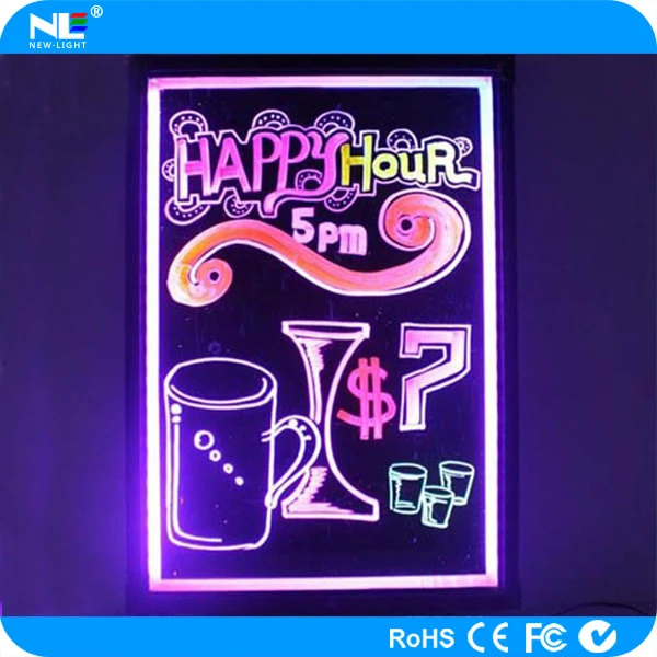 New rewritable tempered glass panel LED writing board / night light LED advertising display board