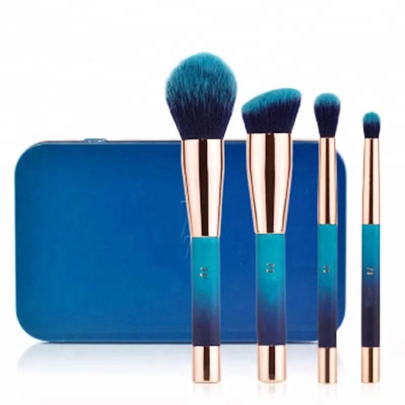 sky blue brush magnet head gold ferrule blue hair fiber cosmetic brush