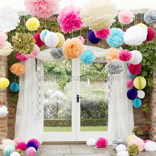 
Hot selling 4/6/8/10/12/14/16 inch hanging Paper Tissue Pom Flower for Wedding Decorations 