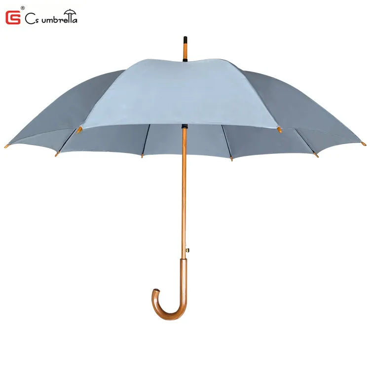 YS-1055 Promotional Custom Made Hotel Umbrella Wooden Curved Handle Automatic Advertising Umbrella Paraguas