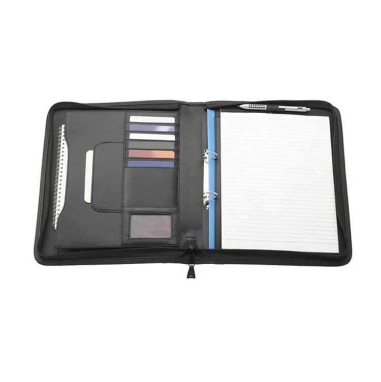 PVC faux leather zipper notepad portfolio with calculator